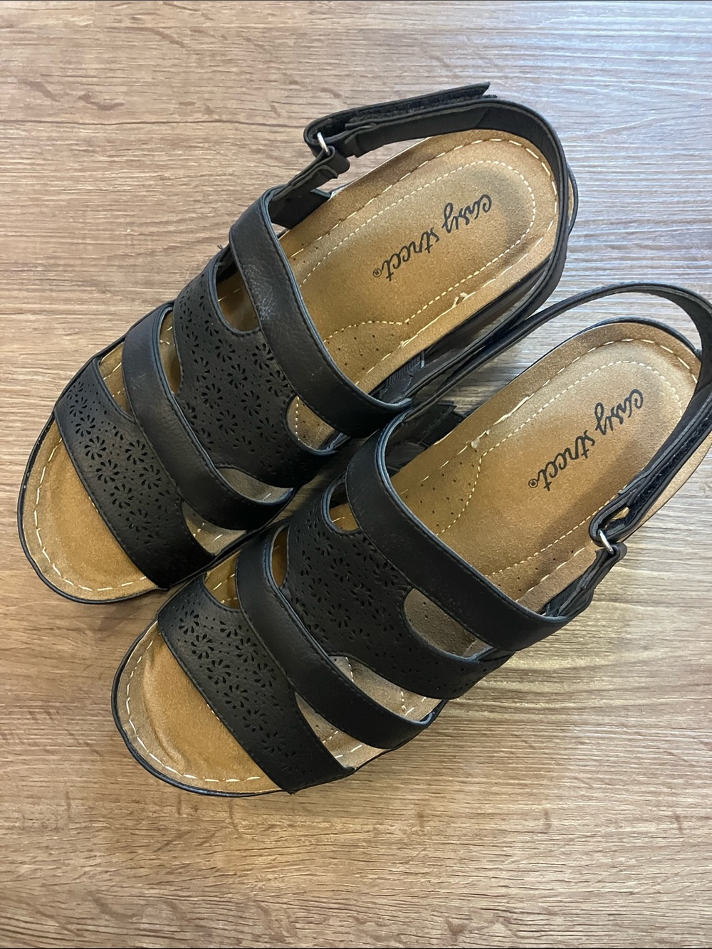 easy street Black Multi-Strap Comfort Sandals